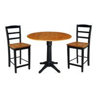 42" Round Pedestal Gathering Height Table with 2 Counter Height Stools, Black/Cherry - Black/Cherry