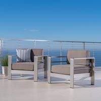 Cape Coral Outdoor Aluminum Club Chair with Cushions (Set of 2) by Christopher Knight Home - Silver and Khaki