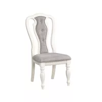 ACME Florian Side Chair(Set-2), Gray Fabric & Antique White Finish