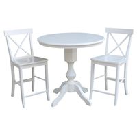36" Round Pedestal Gathering Height Table With 2 X-Back Counter Height Stools - White