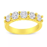 14K Yellow Gold Plated .925 Sterling Silver 1 1/2 Cttw Shared Prong Set Brilliant Round-Cut Diamond Anniversary or Wedding Band Ring (K-L Color, SI2-I1 Clarity) - Choice of size