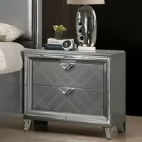 Contemporary 2-Drawer Wood Nightstand with USB Ports in Silver