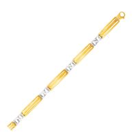 14k Two Tone Gold Men's Bracelet with Fancy Bar Links (8.25 Inch)
