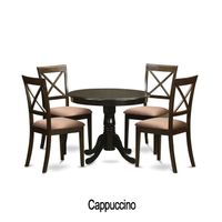 East West Furniture 5-piece Dining Set - Round Kitchen Table and 4 Chairs in Cappuccino Finish (Seat's Type Options) - HLBO5-CAP-LC
