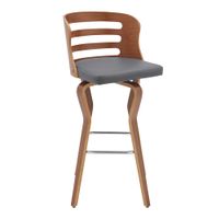 Verne 30" Swivel Faux Leather and Wood Bar Stool - Bar Height - 29-32 in. - Grey and Walnut - Bar height