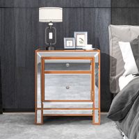 Mirrored Nightstand with 2 Storage Drawers - Silver