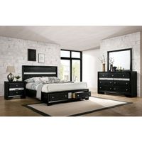 Manzini Contemporary Black Solid Wood 3-Piece Storage Platform Bed, Nightstand and Dresser Set by Furniture of America - Queen