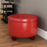 Porch & Den Los Feliz Rowena Cinnamon Red Faux Leather Round Storage Ottoman - Cinnamon Red Faux Leather