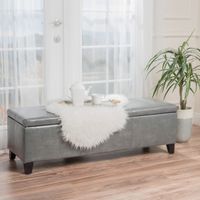 Lucinda Bonded Leather Stitched Storage Ottoman Bench by Christopher Knight Home - Grey