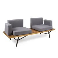 Canoga Outdoor Industrial 2 Seater Sofa by Christopher Knight Home - Iron/Wood/Acacia - teak finish + dark grey