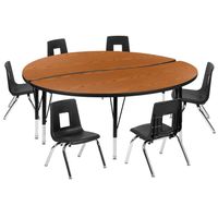 60" Circle Wave Flexible Activity Table Set with 12" Student Stack Chairs - Oak