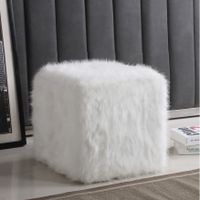 Silver Orchid Kelly Square White Faux Fur Poof - White
