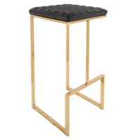LeisureMod Quincy Modern tufted Leather Barstool Gold Metal Frame - 29" - Charcoal Black