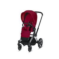 Cybex e-Priam Complete Stroller, Smart Assist Technology, One-Hand Compact Fold, Reversible Seat, Smooth Ride All-Wheel Suspension, Extra Storage, True Red Seat with Chrome/Black Frame