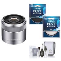 Sony E 30mm F/3.5 E-Mount Lens, Silver Bundle with Hoya NXT Plus 49mm 10-Layer HMC Multi-Coated Circular Polarizer (CPL) Lens Filter, 49mm 10-Layer HMC Multi-Coated UV Lens Filter, Complete Optics Care and Cleaning Kit