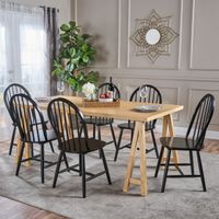 Ansley Farmhouse Cottage 7-piece Wood Dining Set by Christopher Knight Home - black + natural oak