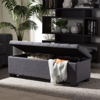 Baxton Studio Alcmene Modern and Contemporary Dark Grey Fabric Upholstered Grid-Tufting Storage Ottoman Bench - Bench-Dark Grey
