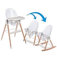 Primo Vista 3-in-1 Convertible High, Toddler, & Rocking Chair, Clear, Transparent Seat, Grows with Child, Modern Style, Adjustable Wooden Legs, Easy to Use, Assemble, Safe & Sturdy, 21.5 x 25 x 40.5"