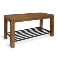 Kate and Laurel Jeran White Wood Farmhouse Entryway Bench with Iron Shoe Shelf - Rustic Brown