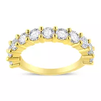 14K Yellow Gold Plated .925 Sterling Silver 2.00 Cttw Shared Prong Set Round-Diamond 11 Stone Band Ring (J-K Color, I1-I2 Clarity) - Choice of size