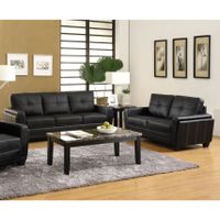 Furniture of America Bedford 2-Piece Tufted Black Leatherette Sofa and Loveseat Set - Black