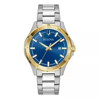 Bulova - Mens Corporate Collection Gold & Silver-Tone Stainless Steel Watch Blue Dial
