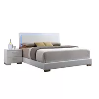 ACME Lorimar (LED) Queen Bed, White Synthetic Leather & Chrome Leg
