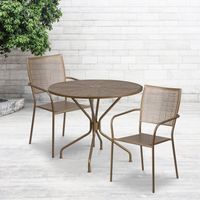 35-inch Round Steel 3-piece Patio Table Set with Square Back Chairs - Gold
