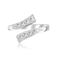 Sterling Silver Rhodium Plated Toe Ring with White Cubic Zirconia Accents
