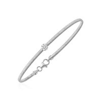 14k White Gold Bangle with Brushed Texture and Diamonds (7 Inch)