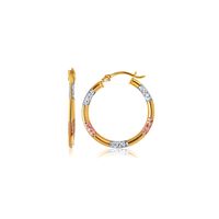 10k Tri Color Gold Classic Hoop Earrings with Diamond Cut Details