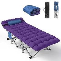 Slendor Folding Camping Cot with Mattress for Adults, 74 L x 28 W x 15 H, Camp Cot w/Pillow, Storage Bag, Sleeping Cot Bed for Tent, Office, Outdoor, Blue Cot, Purple+Blue Pad, 500lbs Load Support