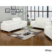 Furniture of America Mazri 2-Piece Bonded Leather Sofa and Loveseat Set - White