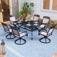 5/7-Piece Cast Aluminum Patio Dining Set wtih Stackle or Swivel Chairs and 1 Metal Table - 7-Piece-Swivel chair