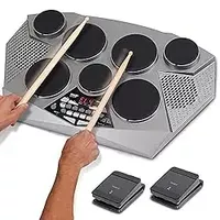 Pyle Pro Electronic Drum Kit - Portable Electric Tabletop Drum Set Machine with Digital Panel, 7 Drum Pads, Hi-Hat/Kick Bass Pedal Controller USB AUX - Tom-Toms, Hi-Hat, Snare Drums, Cymbals