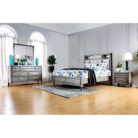 Laum Transitional Grey Wood Upholstered 4-Piece Panel Bedroom Set with Light by Furniture of America - Queen
