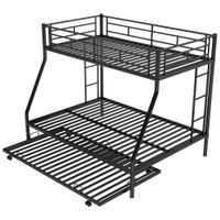 Nestfair Twin over Full Bunk Bed with Twin Size Trundle and Two-Side Ladders - Black