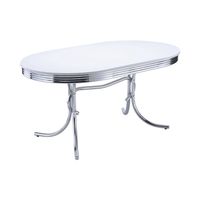 Coaster Furniture Retro Glossy White and Chrome Oval Dining Table - White