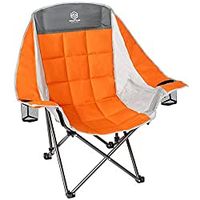 Coastrail Outdoor Camping Folding Lawn Chair with Mesh Armrests, Padded Seat and Cup Holders Lightweight Comfortable Camp Chair Support 350 lbs, Orange
