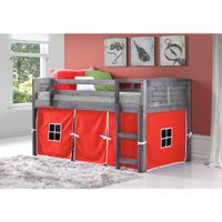 Donco Kids Twin Louver Low Tent Loft in Antique Grey - Loft with Red Tent