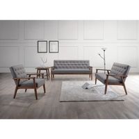Baxton Studio Sorrento Mid-century Retro Modern Grey Fabric Upholstered Wooden 3-Piece Sofa Set - Set-Grey