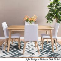 Orrin Mid-Century 5-piece Rectangle Dining Set by Christopher Knight Home - Light Beige in Natural Oak Finish