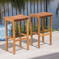Caribbean Outdoor 30-inch Acacia Wood Barstool (Set of 2) by Christopher Knight Home - natural stained