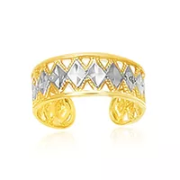 14k Two Tone Gold Cuff Type Cut Out Toe Ring with Diamond Design