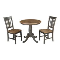30" Round Top Pedestal Table With 2 San Remo Chairs - 3 Piece Set - Hickory/Washed Coal