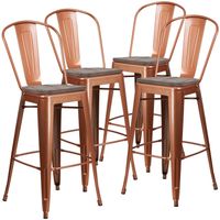 4 Pk. 30" High Metal Barstool with Back and Wood Seat - 18"W x 19"D x 46"H - Copper