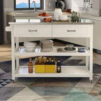 Stainless Steel Table Top White Kicthen Cart With Two Drawers - White - Kitchen Cart