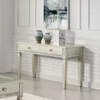 Transitional 48-inch Glass Top Insert 2-Drawer Sofa Table in Silver