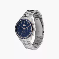 Lacoste - Mens Boston Chronograph Silver-Tone Stainless Steel Watch Navy Dial