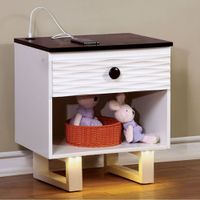 MEREDITH NIGHT STAND WITH USB OUTLET, White & Dark Walnut